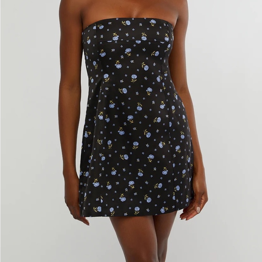 Weworewhat Strapless Peplum Ditsy Floral Mini Dress